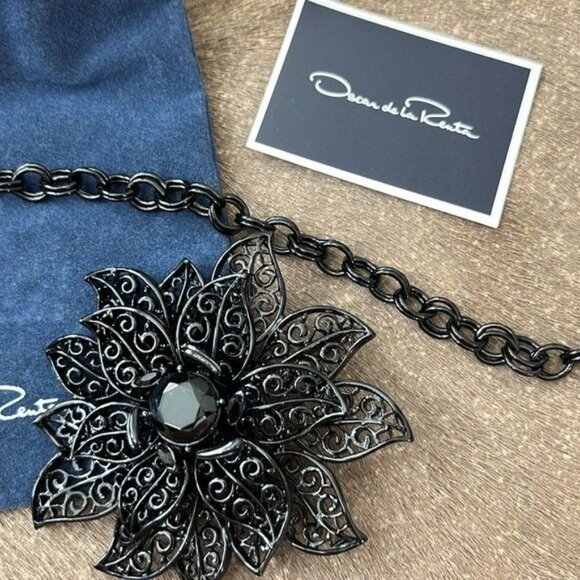 Oscar de la Renta Chain Rhinestone Brooch Belt Set - Picture 3 of 9